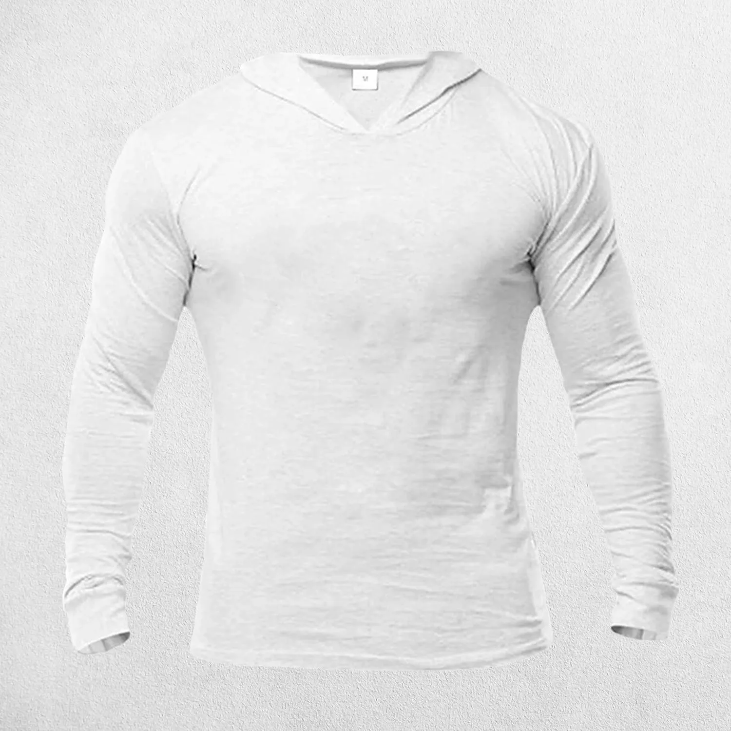 Plain Cotton Activewear Long Sleeve Slim Fit Men's Hooded Shirt