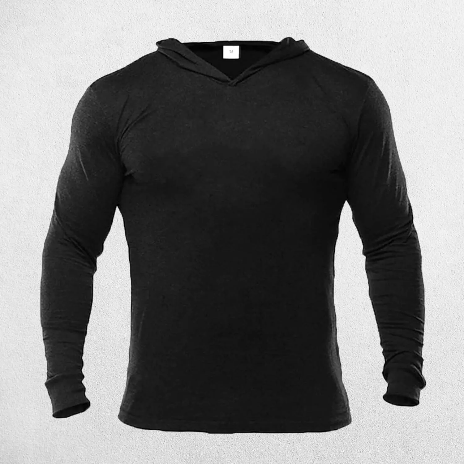 Plain Cotton Activewear Long Sleeve Slim Fit Men's Hooded Shirt