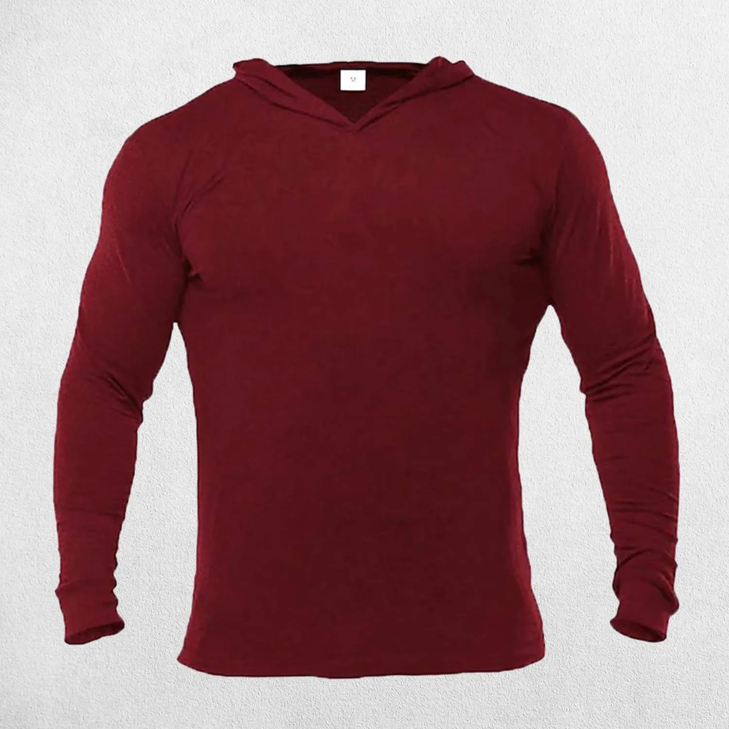 Plain Cotton Activewear Long Sleeve Slim Fit Men's Hooded Shirt