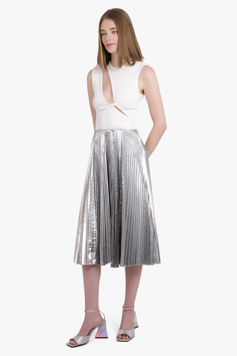 PLEATED KICK SKIRT | SILVER