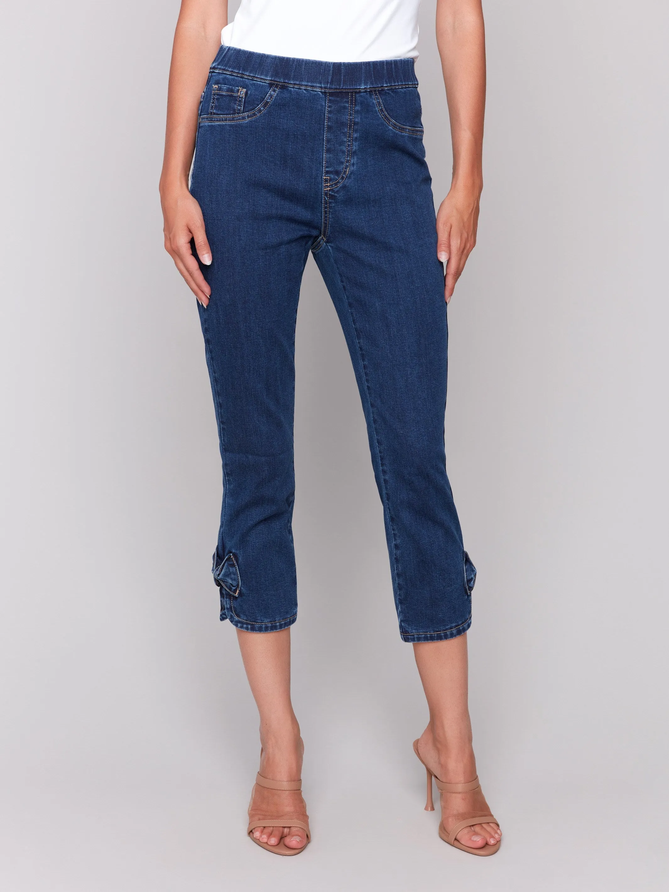 Pull-On Jeans with Bow Detail - Indigo