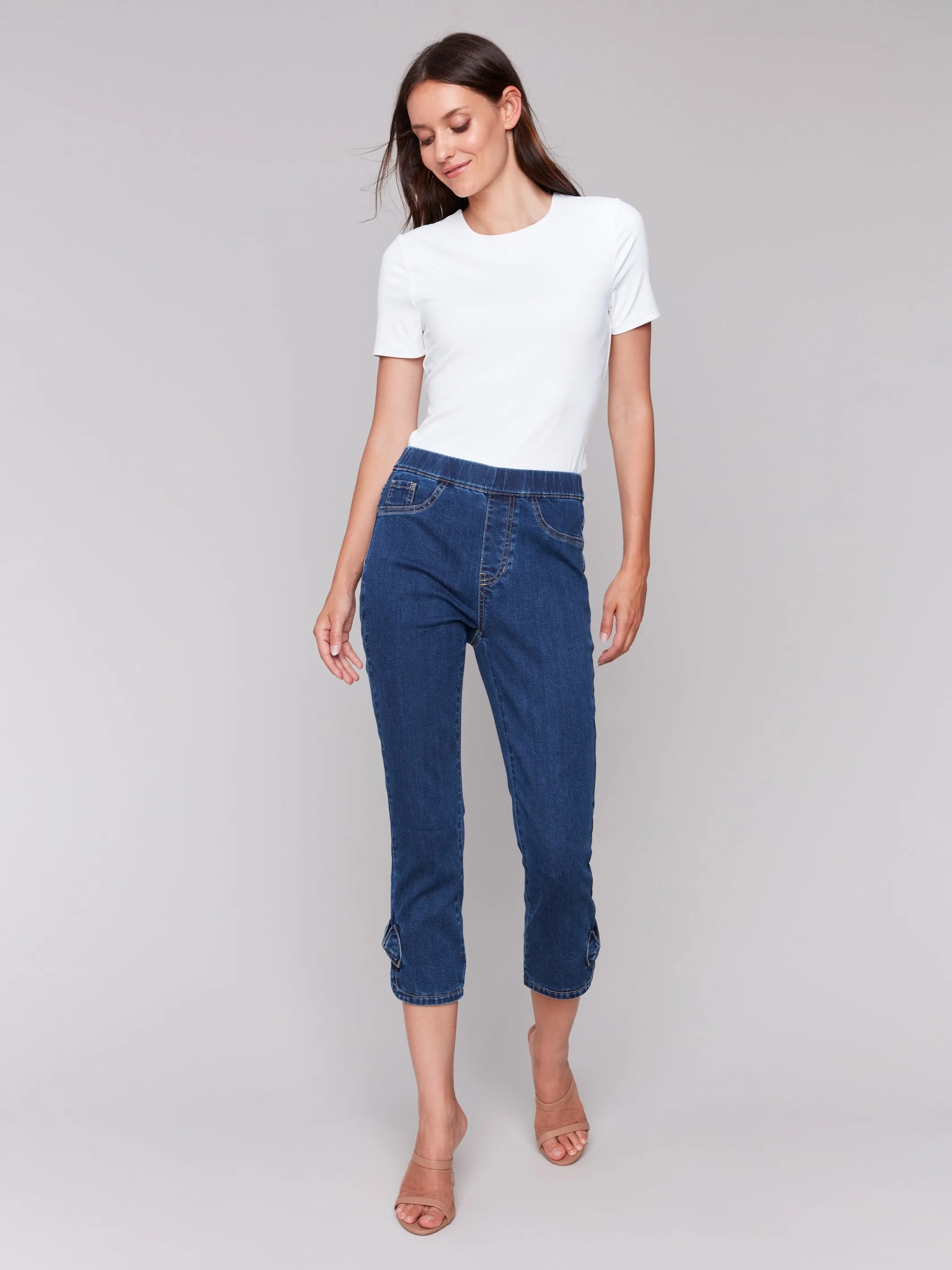 Pull-On Jeans with Bow Detail - Indigo