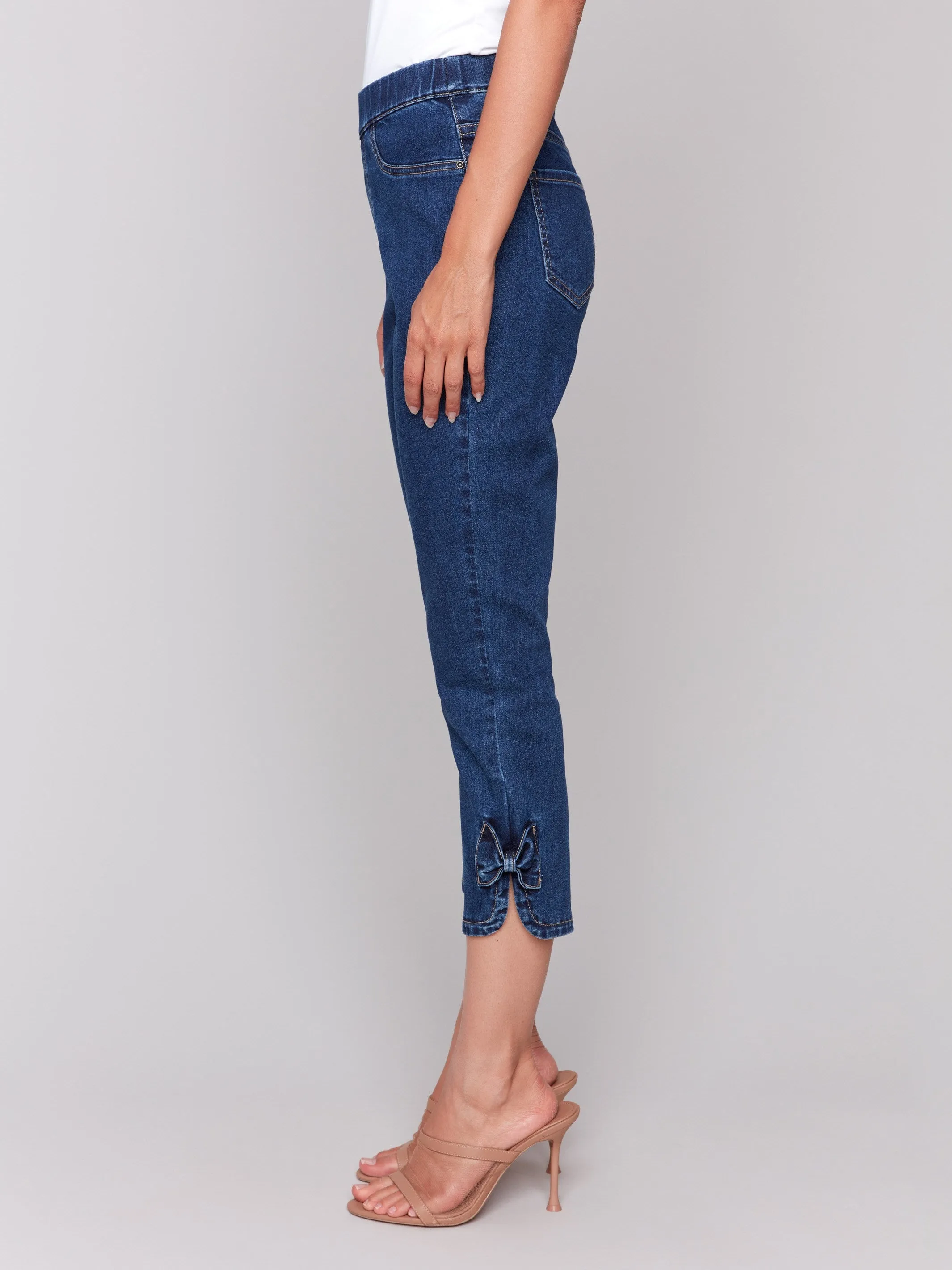 Pull-On Jeans with Bow Detail - Indigo