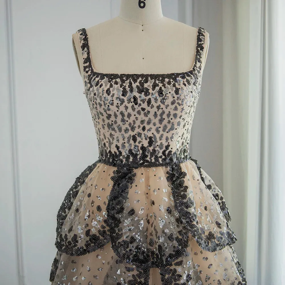 Sequin Butterfly Layered Gown