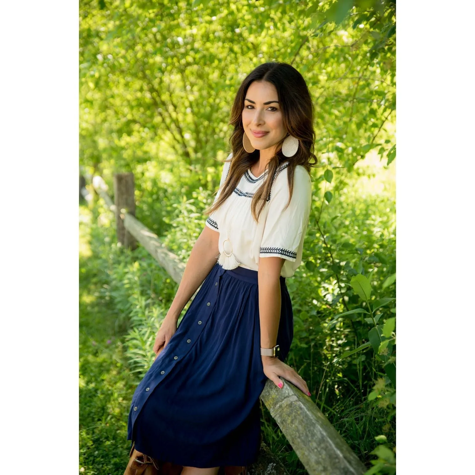 Stitched Trimmed Short Sleeve Blouse