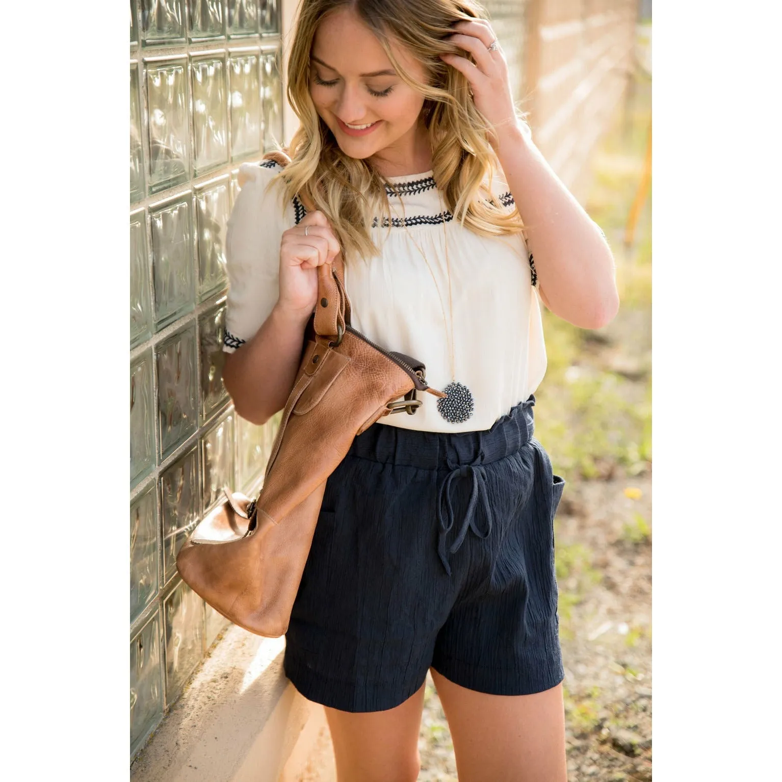 Stitched Trimmed Short Sleeve Blouse
