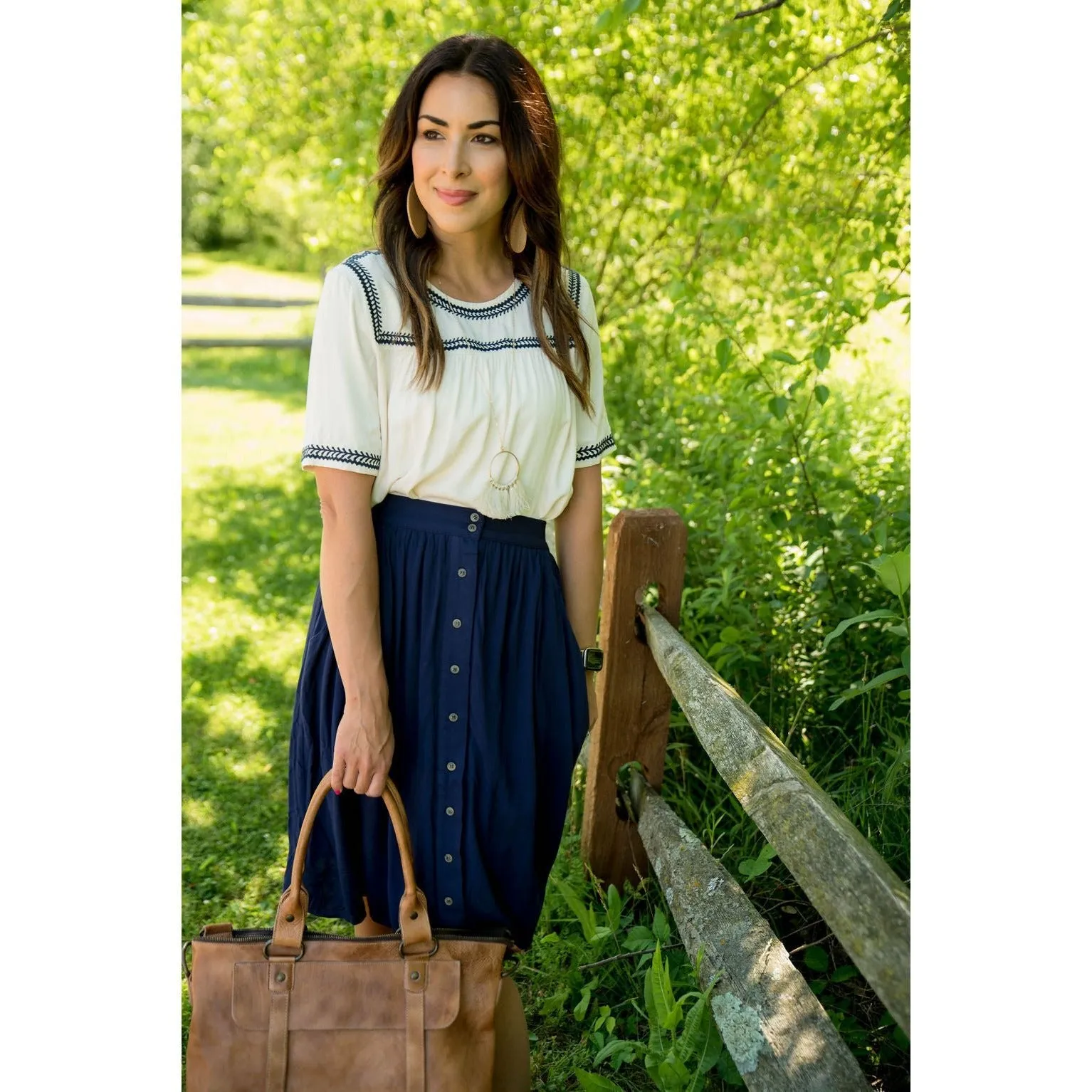 Stitched Trimmed Short Sleeve Blouse