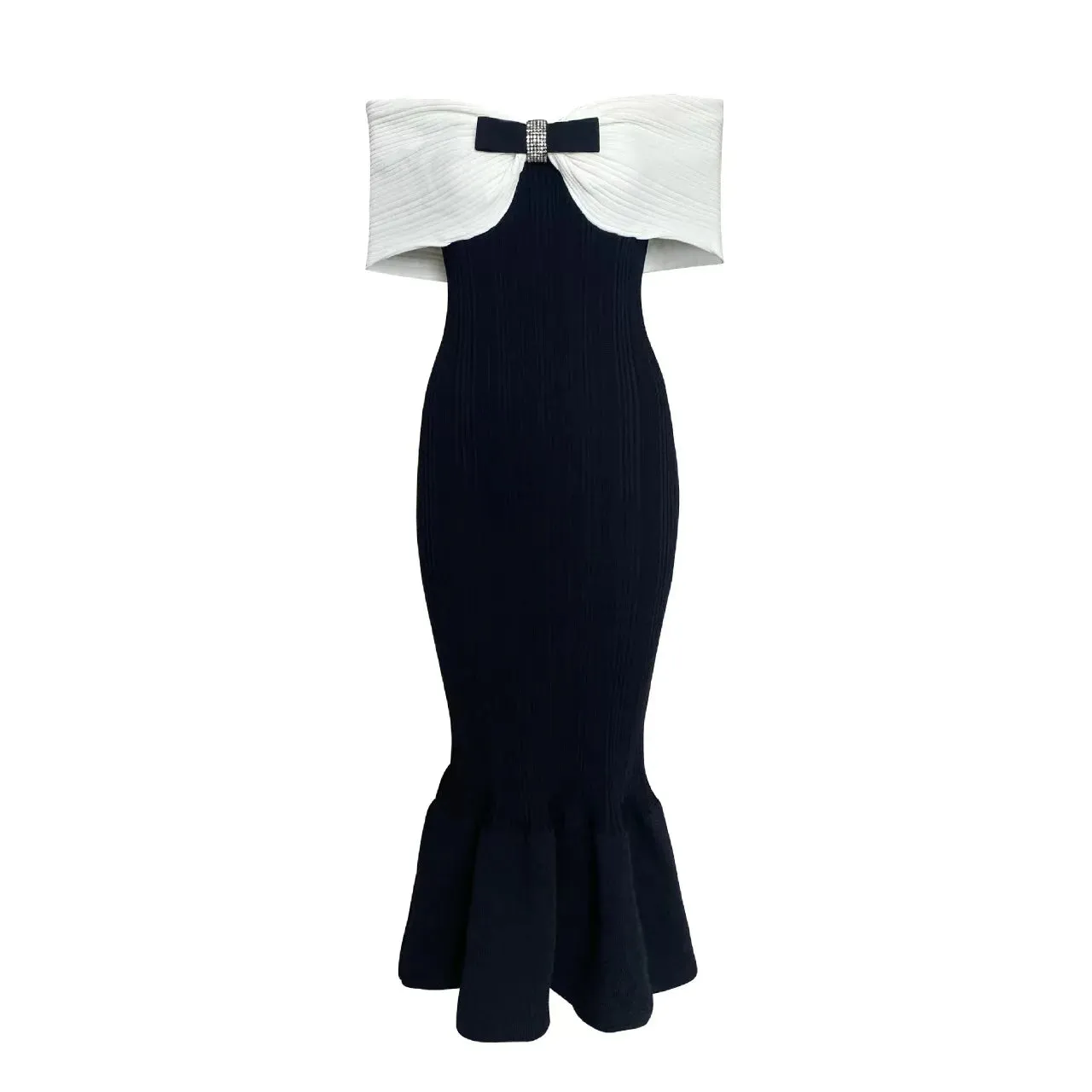Trend4us Off-Shoulder Bow Mermaid Midi Dress