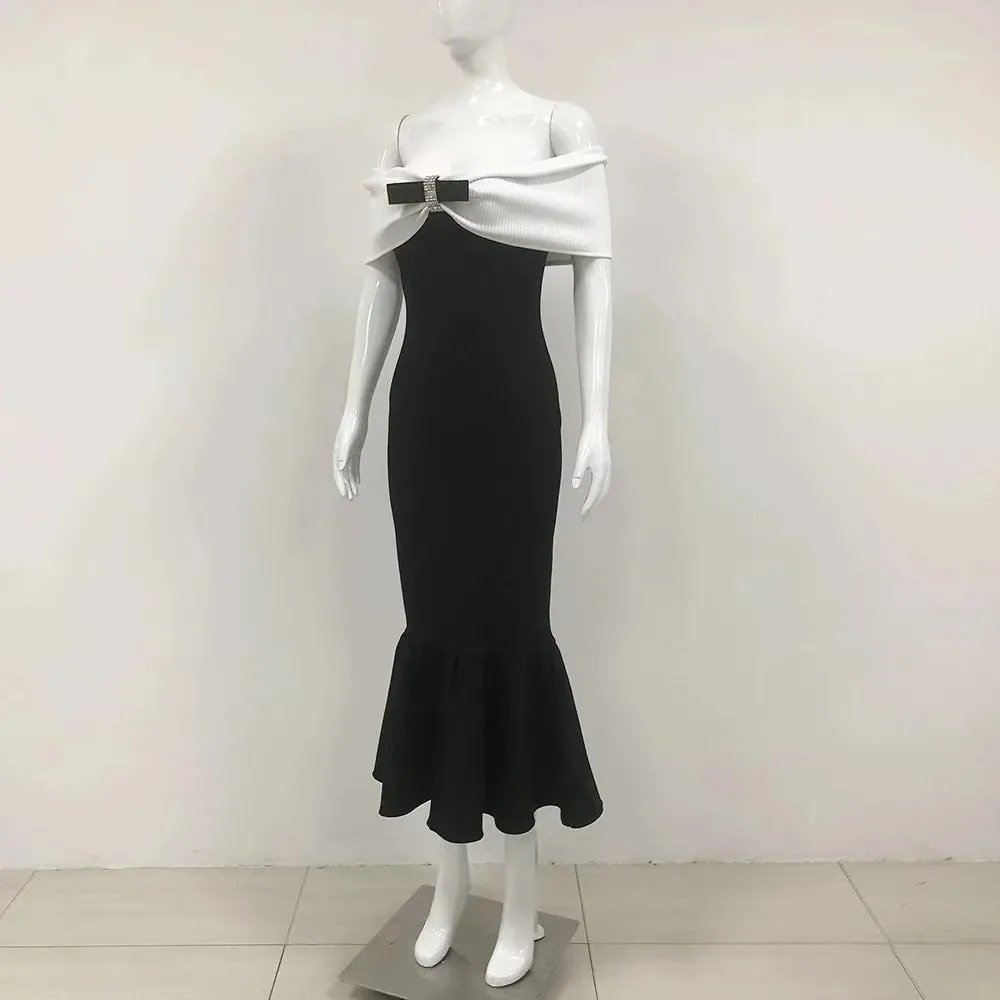 Trend4us Off-Shoulder Bow Mermaid Midi Dress