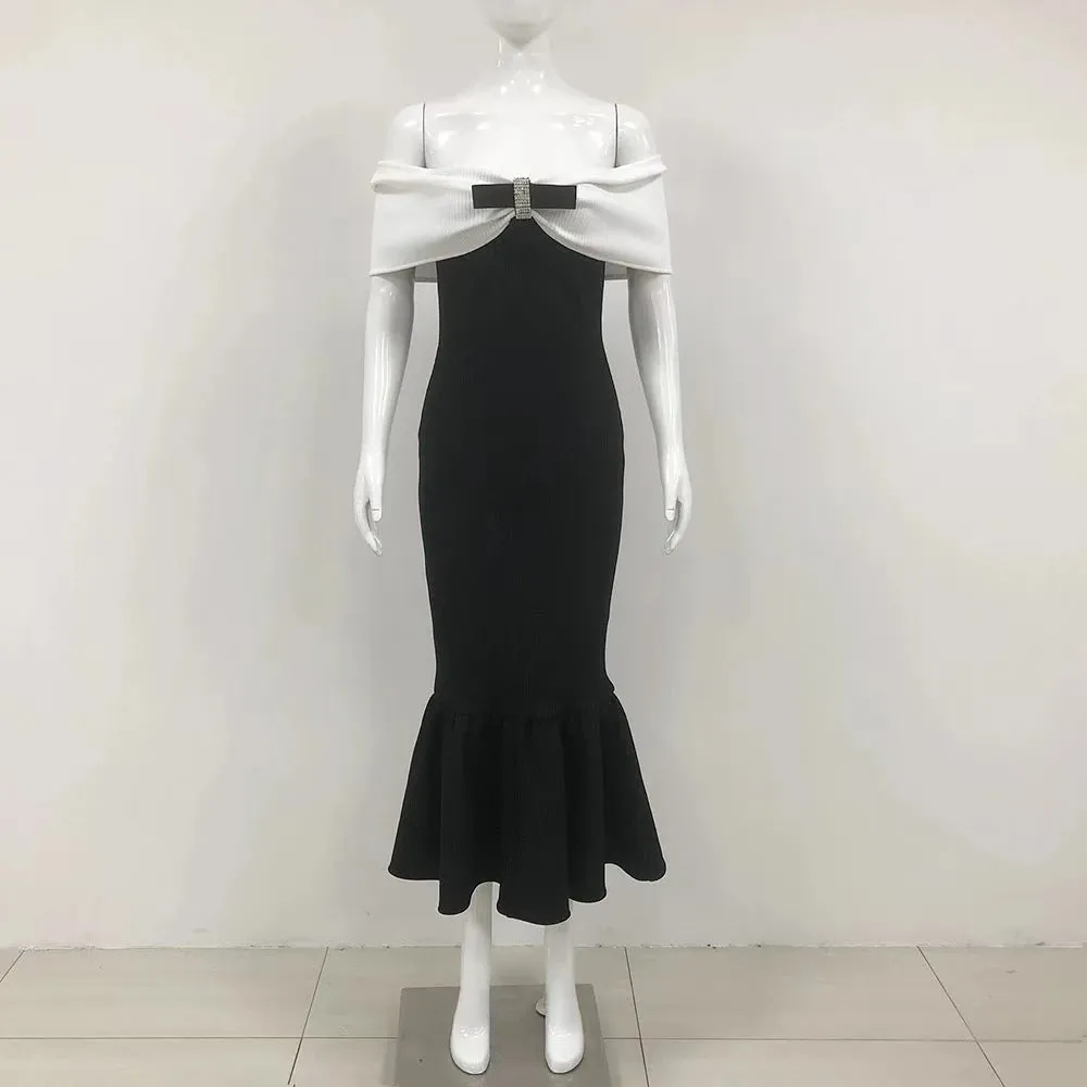 Trend4us Off-Shoulder Bow Mermaid Midi Dress