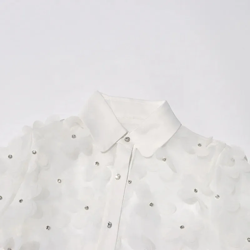 Trend4us Women’s Chic Floral Applique Mesh Blouse