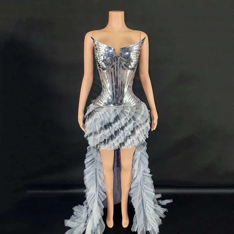 Trend4us Women's Glamorous Shiny Corset High-Low Evening Gown