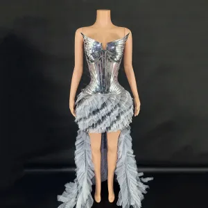 Trend4us Women's Glamorous Shiny Corset High-Low Evening Gown