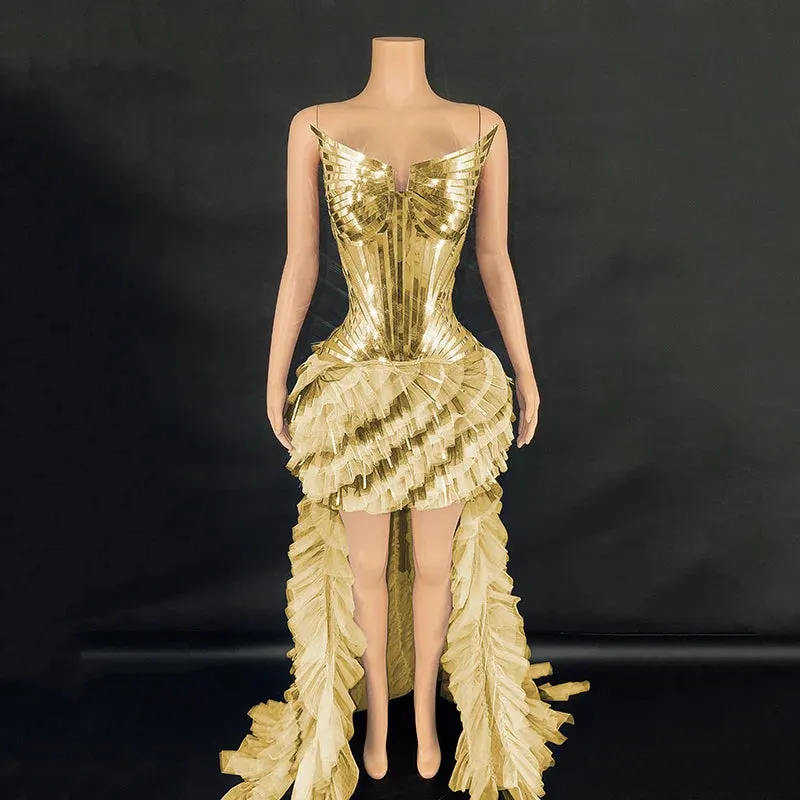 Trend4us Women's Glamorous Shiny Corset High-Low Evening Gown