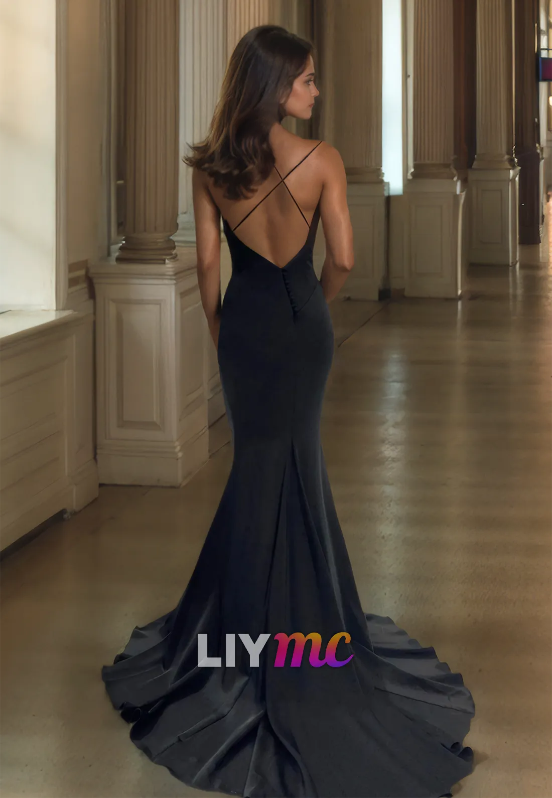 V-Neck Spaghetti Straps Sleek Mermaid Simple Formal Dress