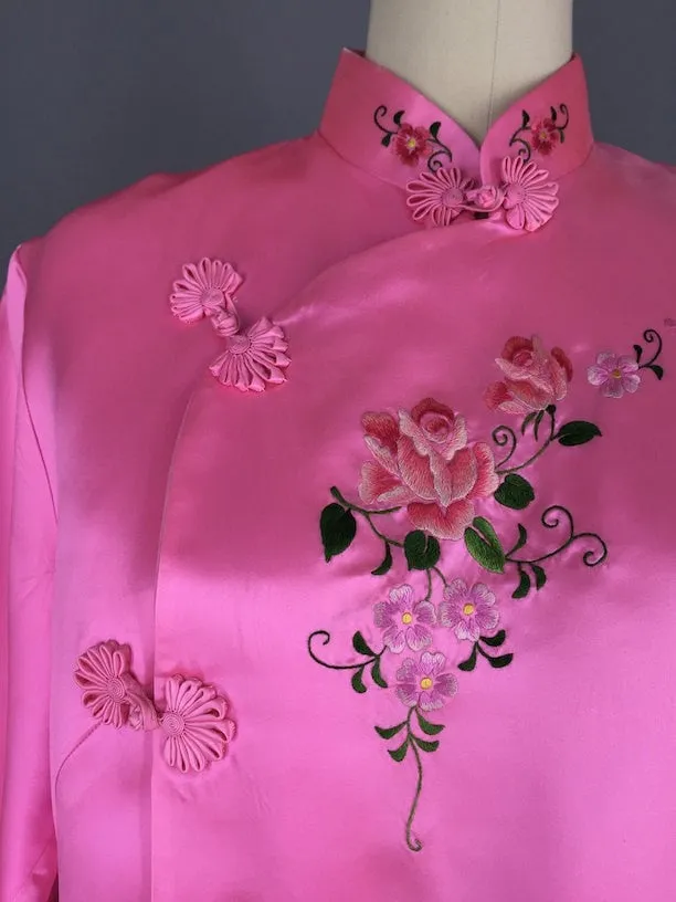 Vintage 1960s Pink Silk Satin Mandarin Blouse