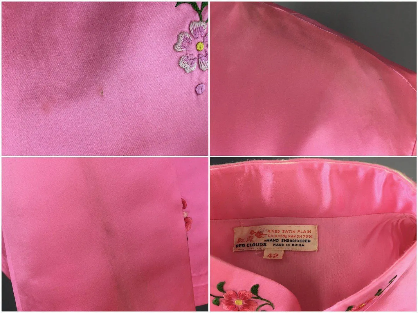 Vintage 1960s Pink Silk Satin Mandarin Blouse