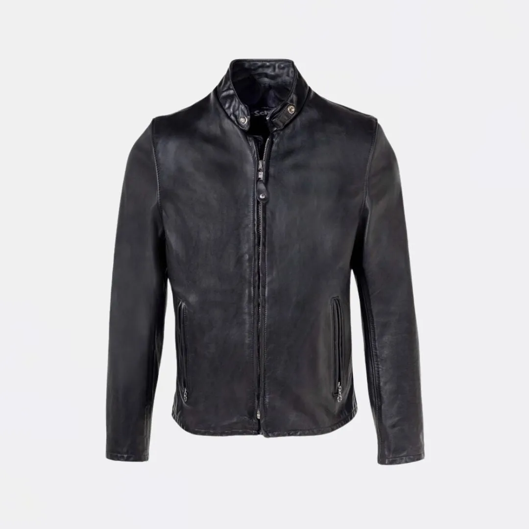 Vintaged Cowhide Café Racer Leather Jacket (Black)