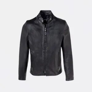 Vintaged Cowhide Café Racer Leather Jacket (Black)