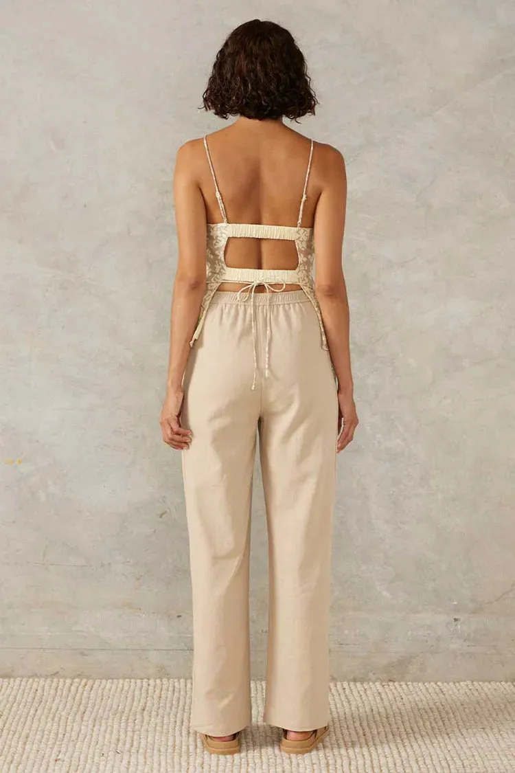 VOYAGE EMBROIDERED PANT - STONE