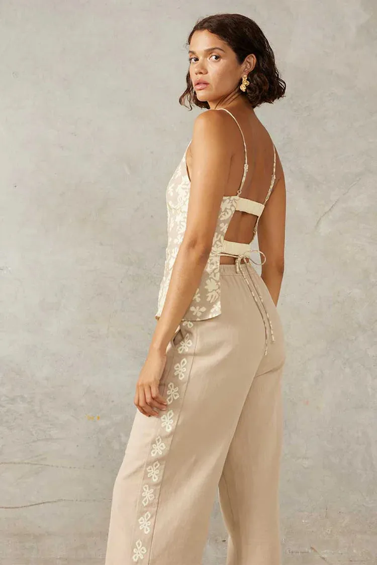 VOYAGE EMBROIDERED PANT - STONE