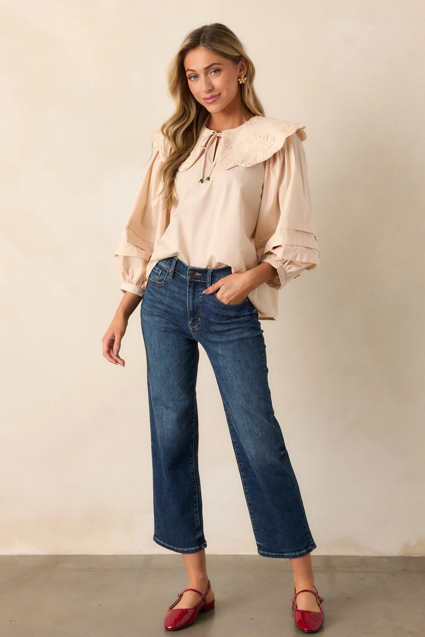 Walk With Me Ecru Floral Embroidered Blouse