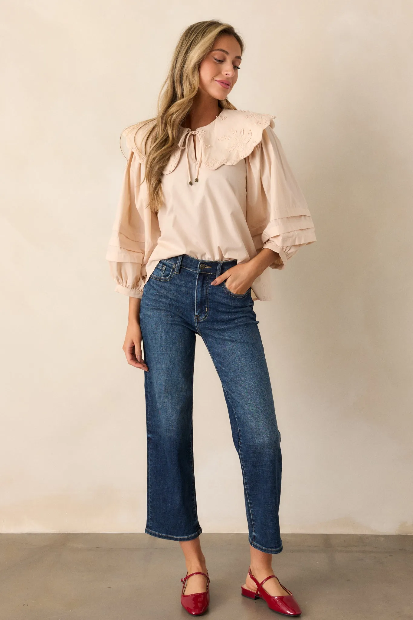 Walk With Me Ecru Floral Embroidered Blouse