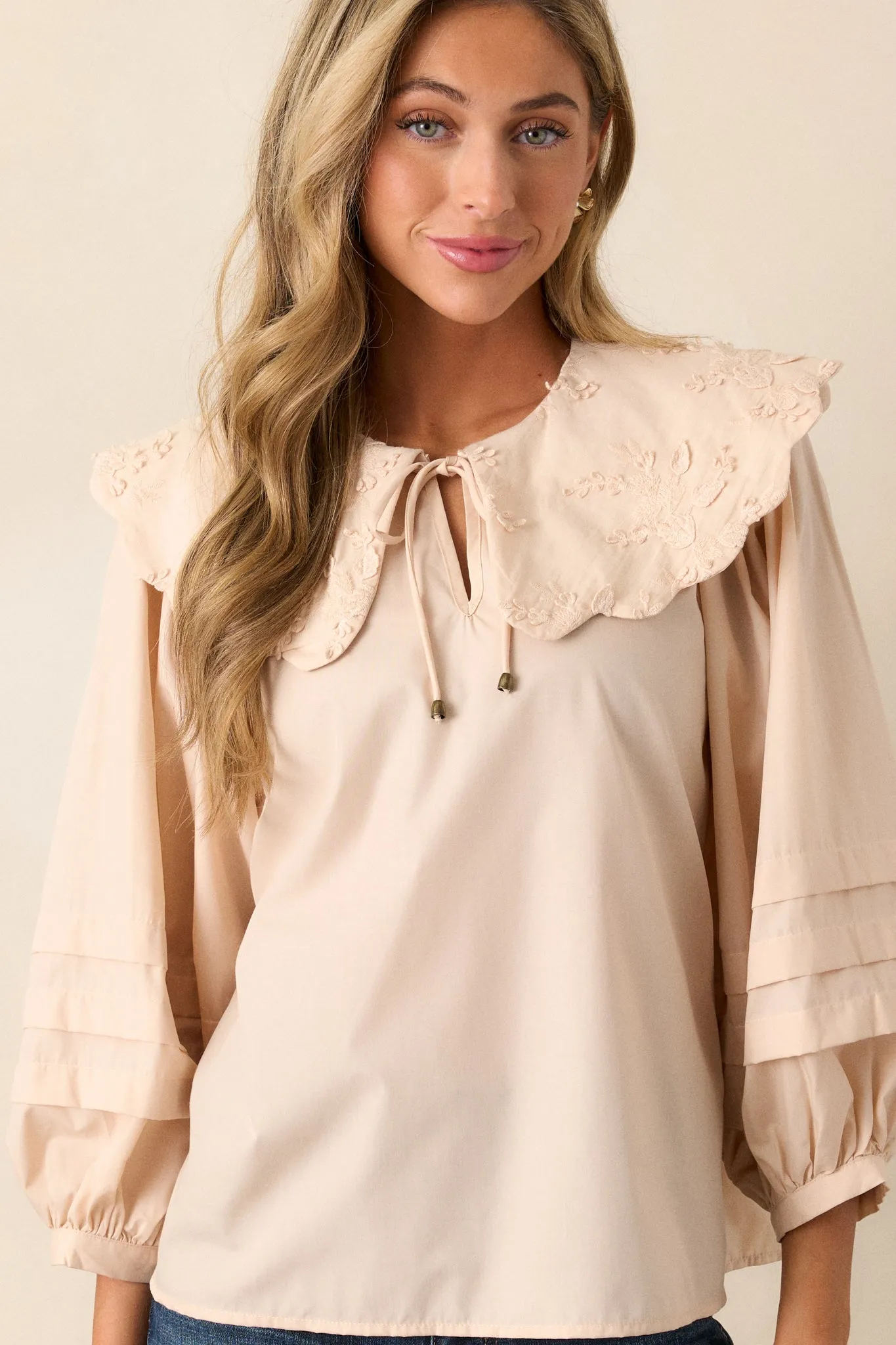Walk With Me Ecru Floral Embroidered Blouse