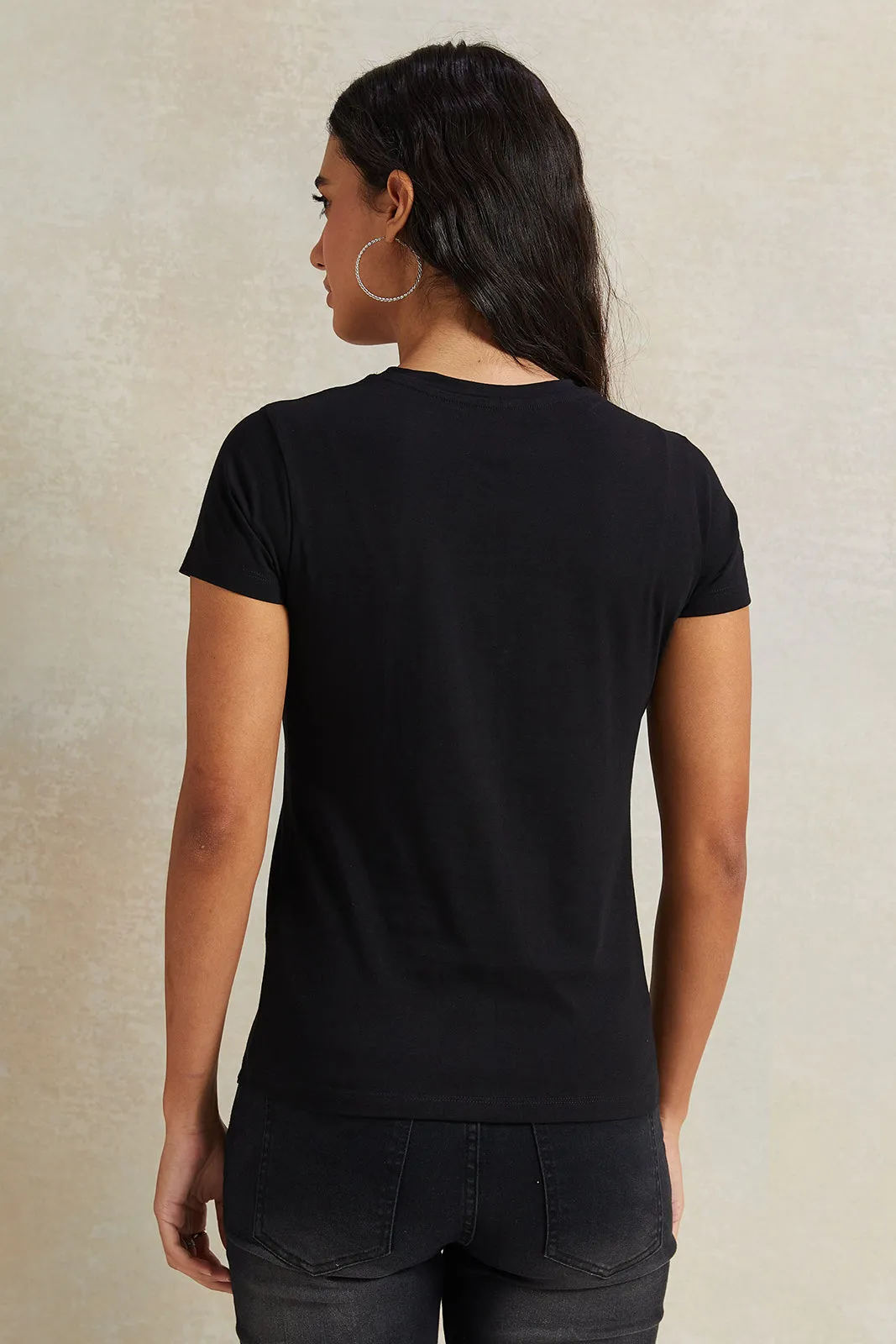 Women Black Floral Printed T-Shirt