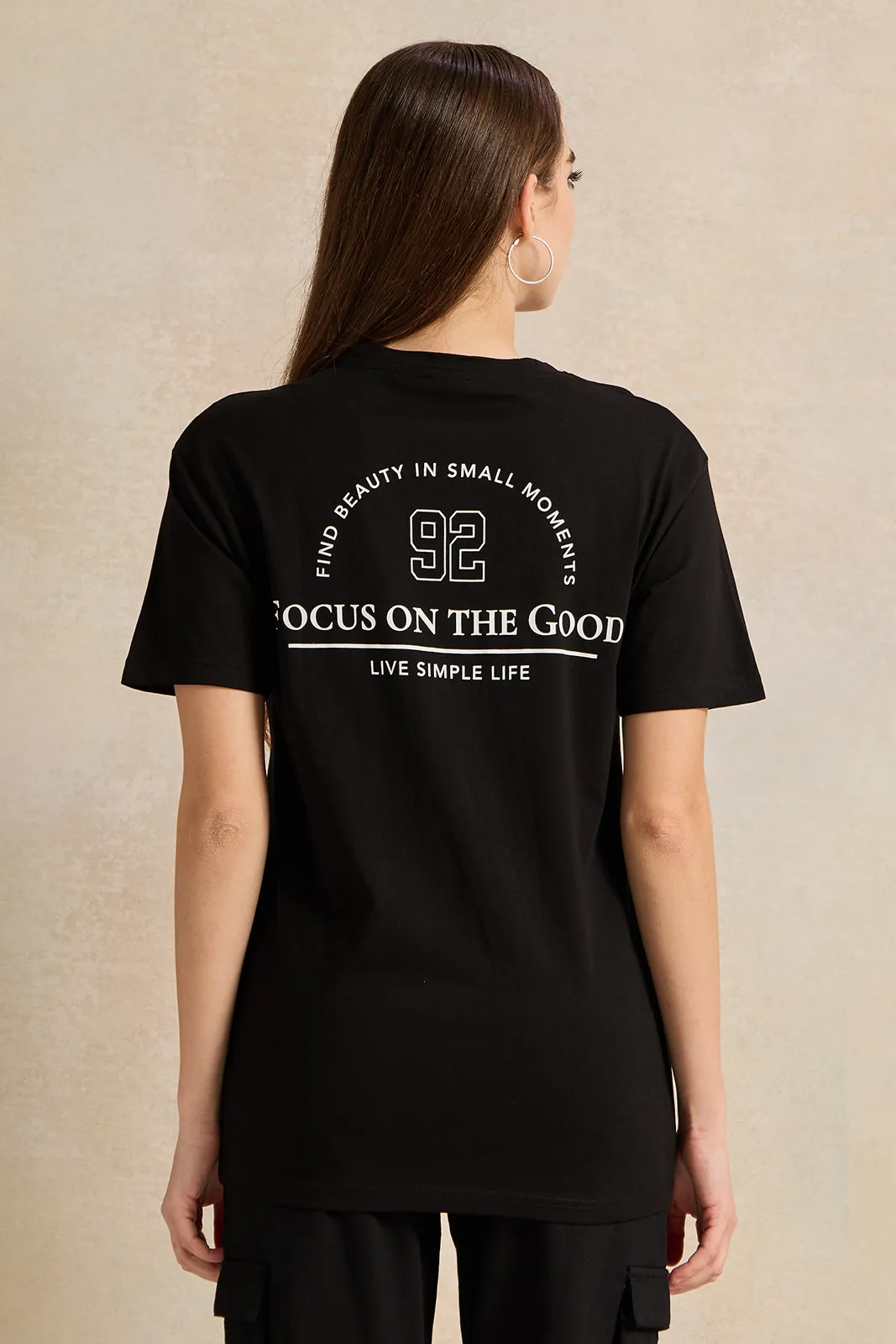 Women Black Oversize Printed T-Shirt