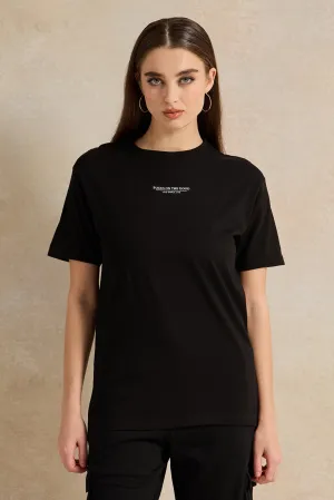 Women Black Oversize Printed T-Shirt