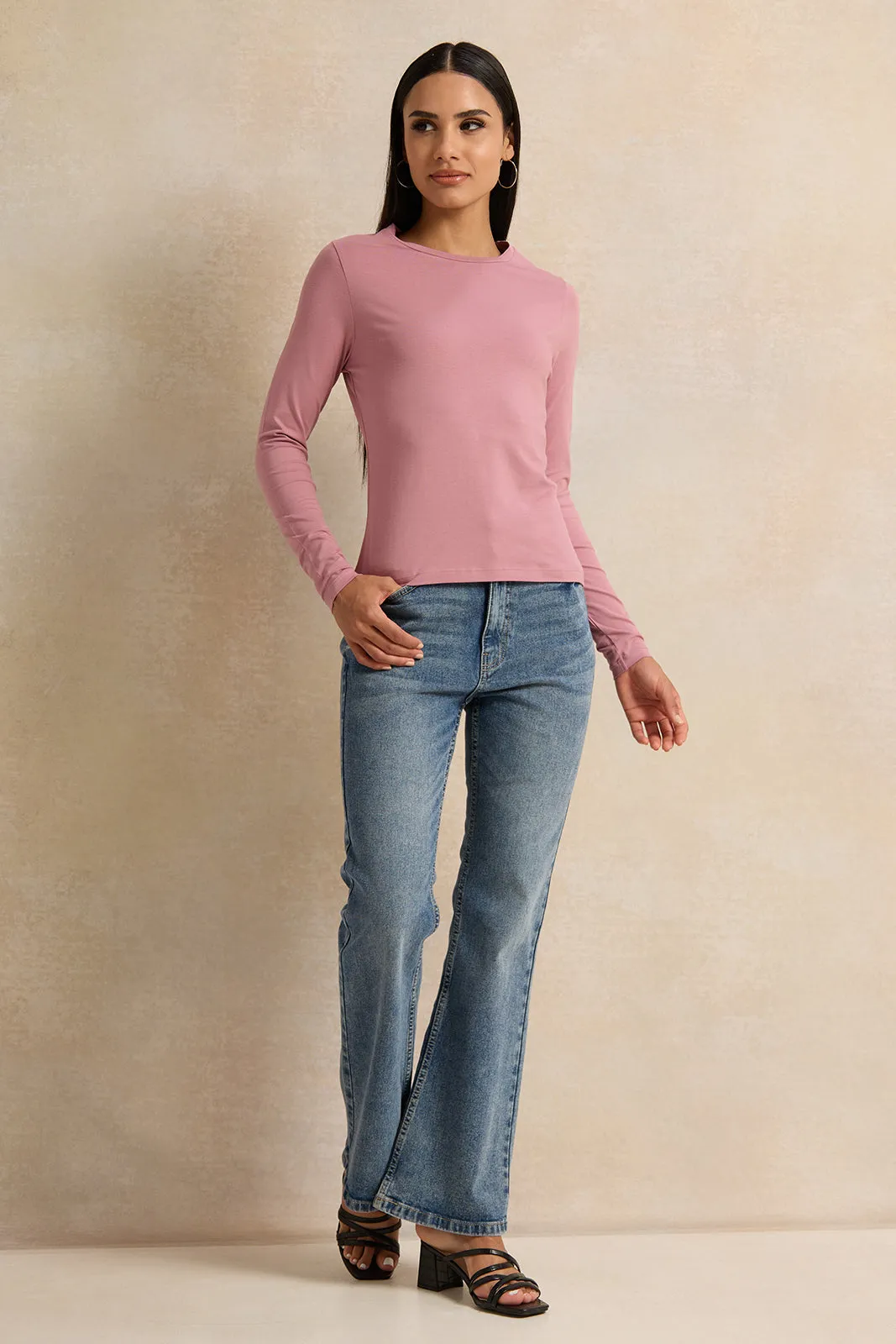 Women Mauve Crew Neck T-Shirt