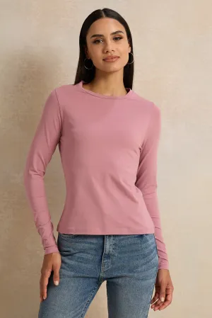 Women Mauve Crew Neck T-Shirt