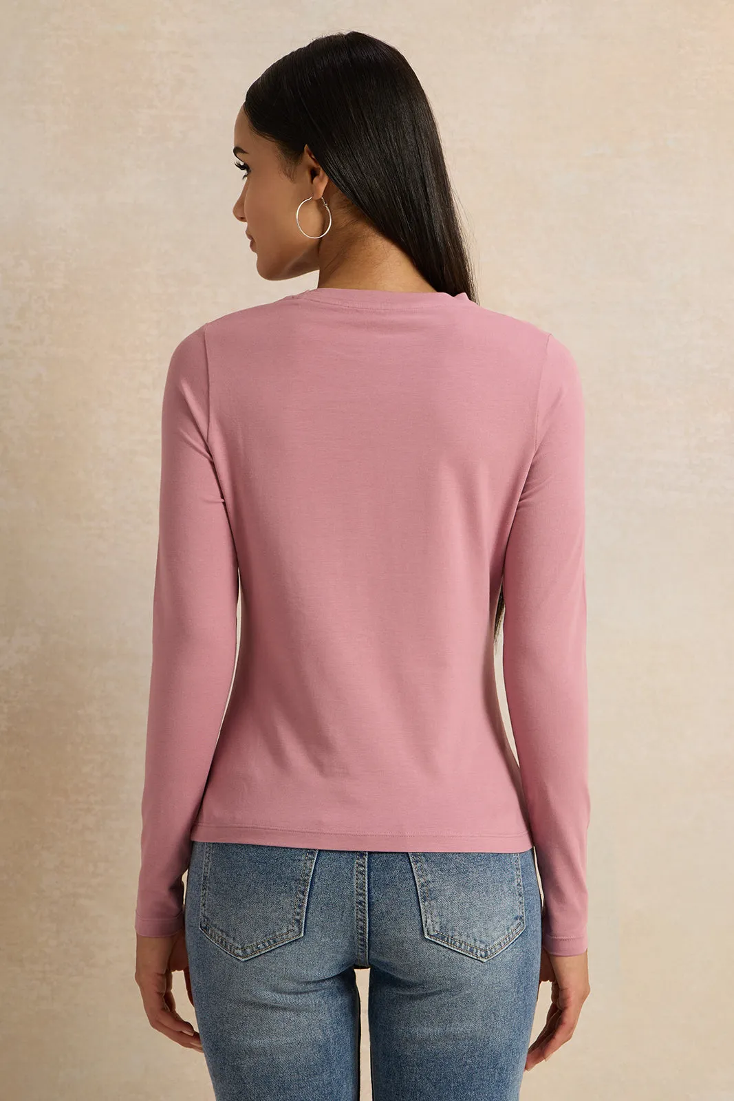 Women Mauve Crew Neck T-Shirt