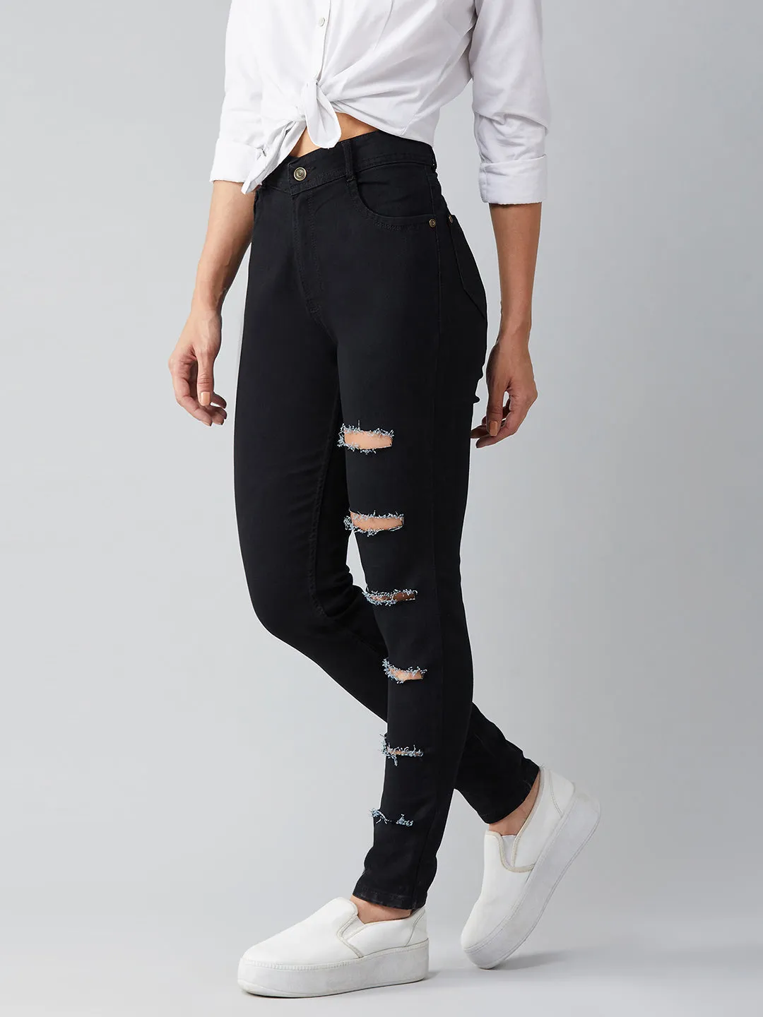 Women's Black Slim High Rise Clean Look Denim Jeans
