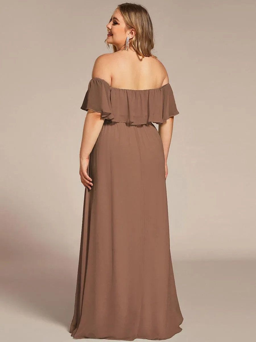 Women's Off Shoulder Ruffle Thigh Slit Bridesmaid Dresses