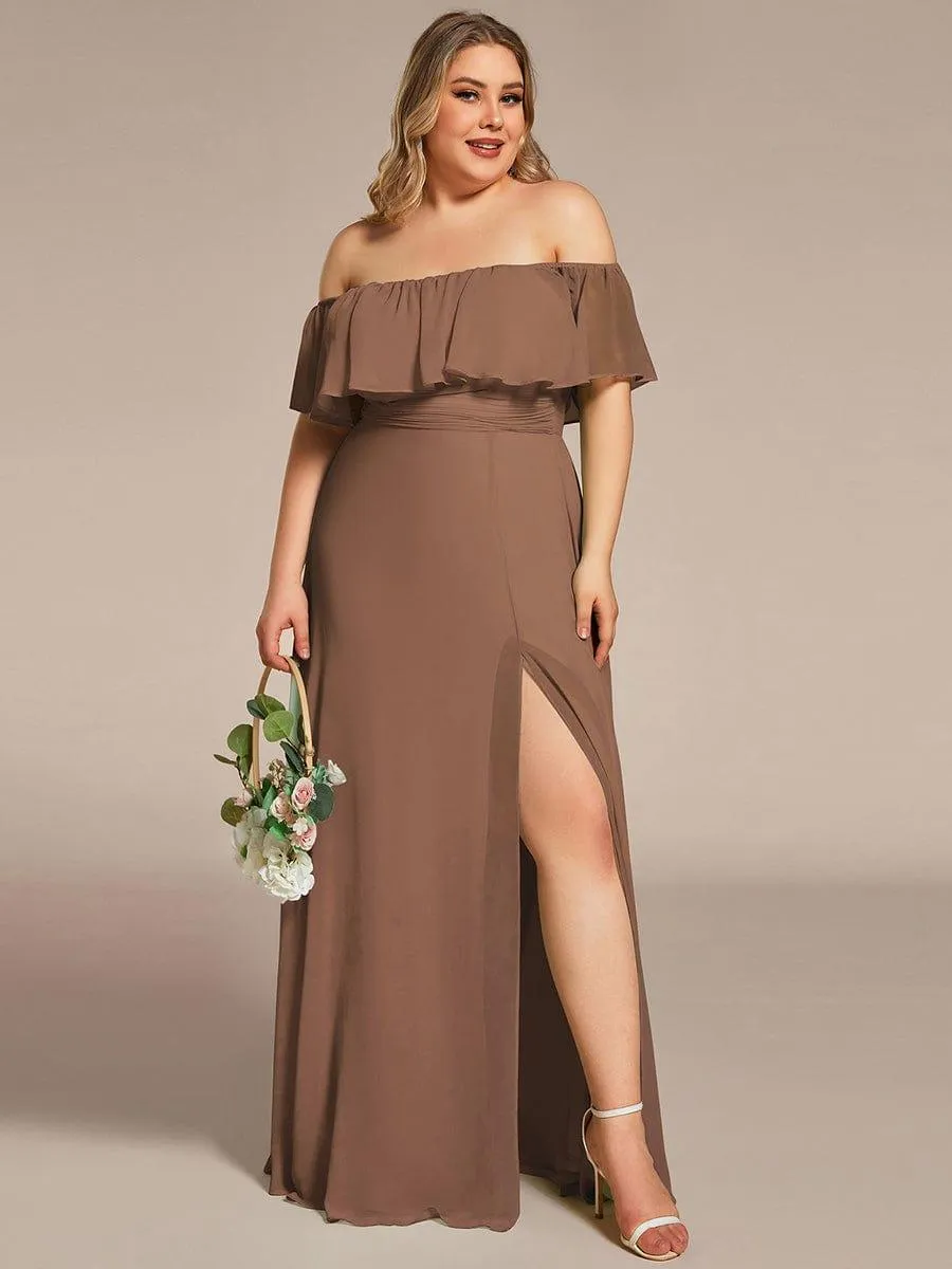 Women's Off Shoulder Ruffle Thigh Slit Bridesmaid Dresses