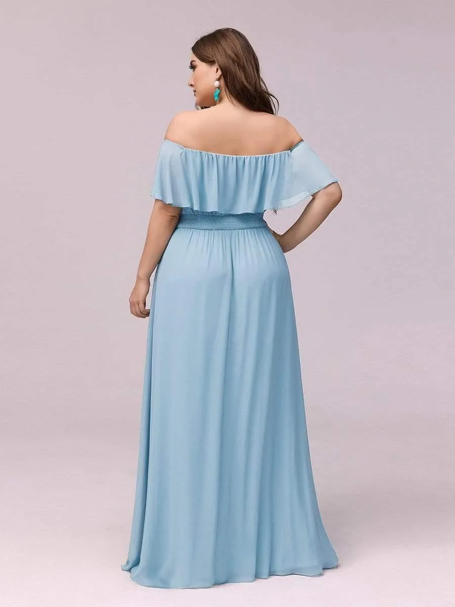 Women's Off Shoulder Ruffle Thigh Slit Bridesmaid Dresses