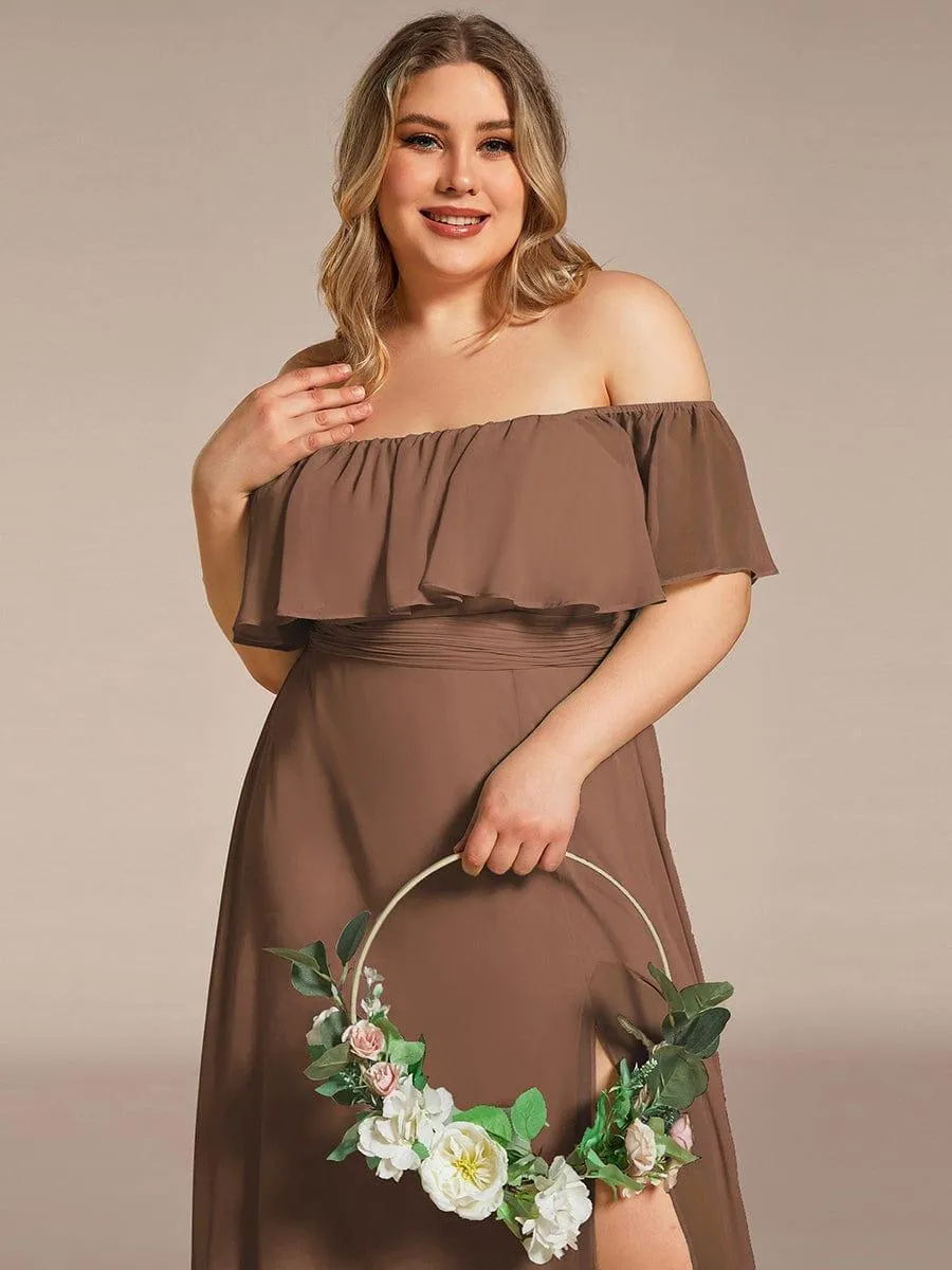 Women's Off Shoulder Ruffle Thigh Slit Bridesmaid Dresses