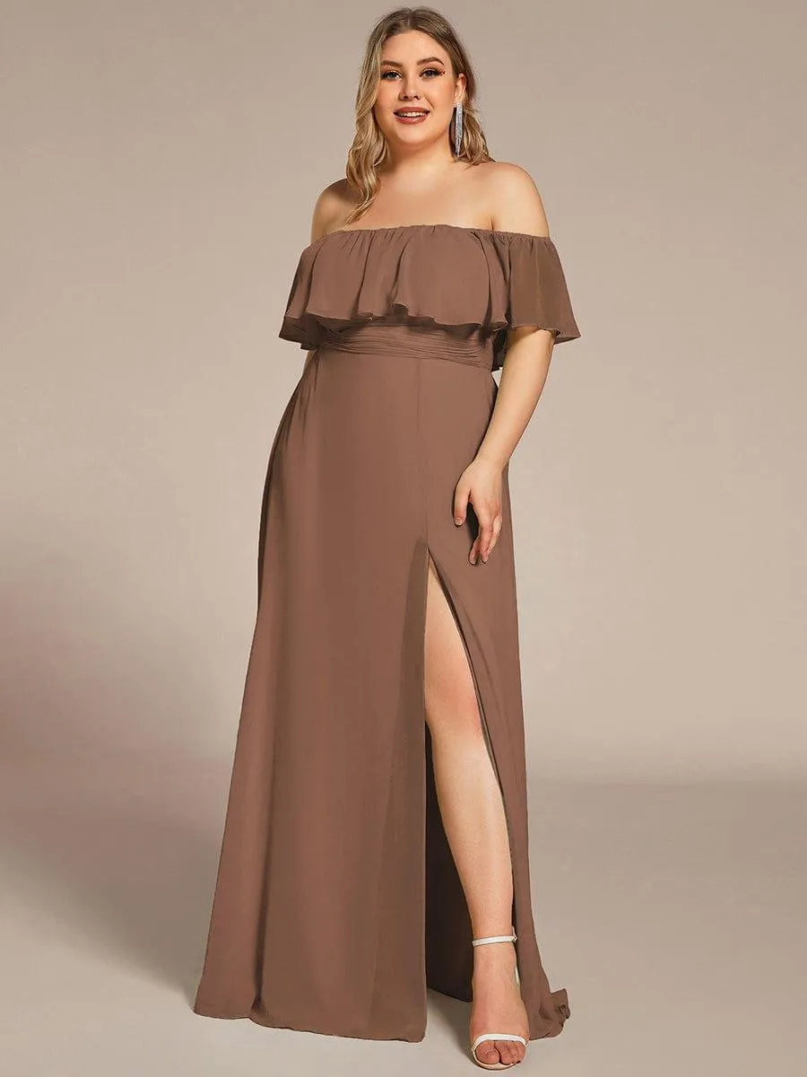 Women's Off Shoulder Ruffle Thigh Slit Bridesmaid Dresses