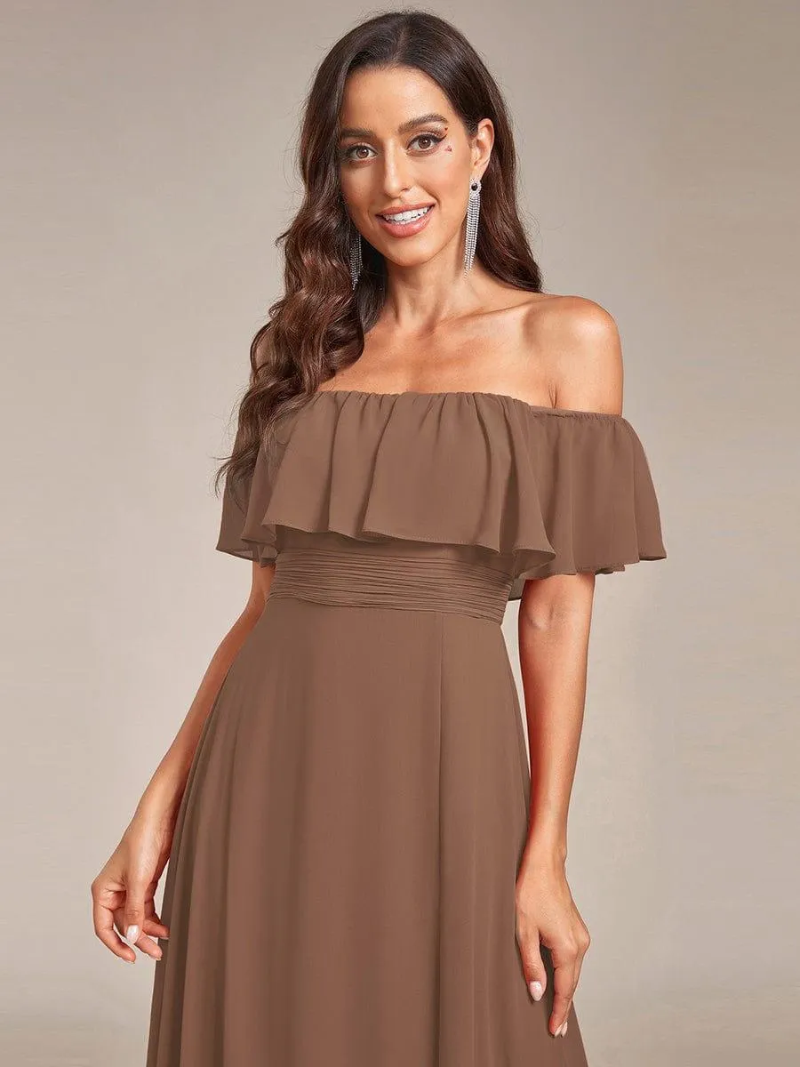 Women's Off Shoulder Ruffle Thigh Slit Bridesmaid Dresses