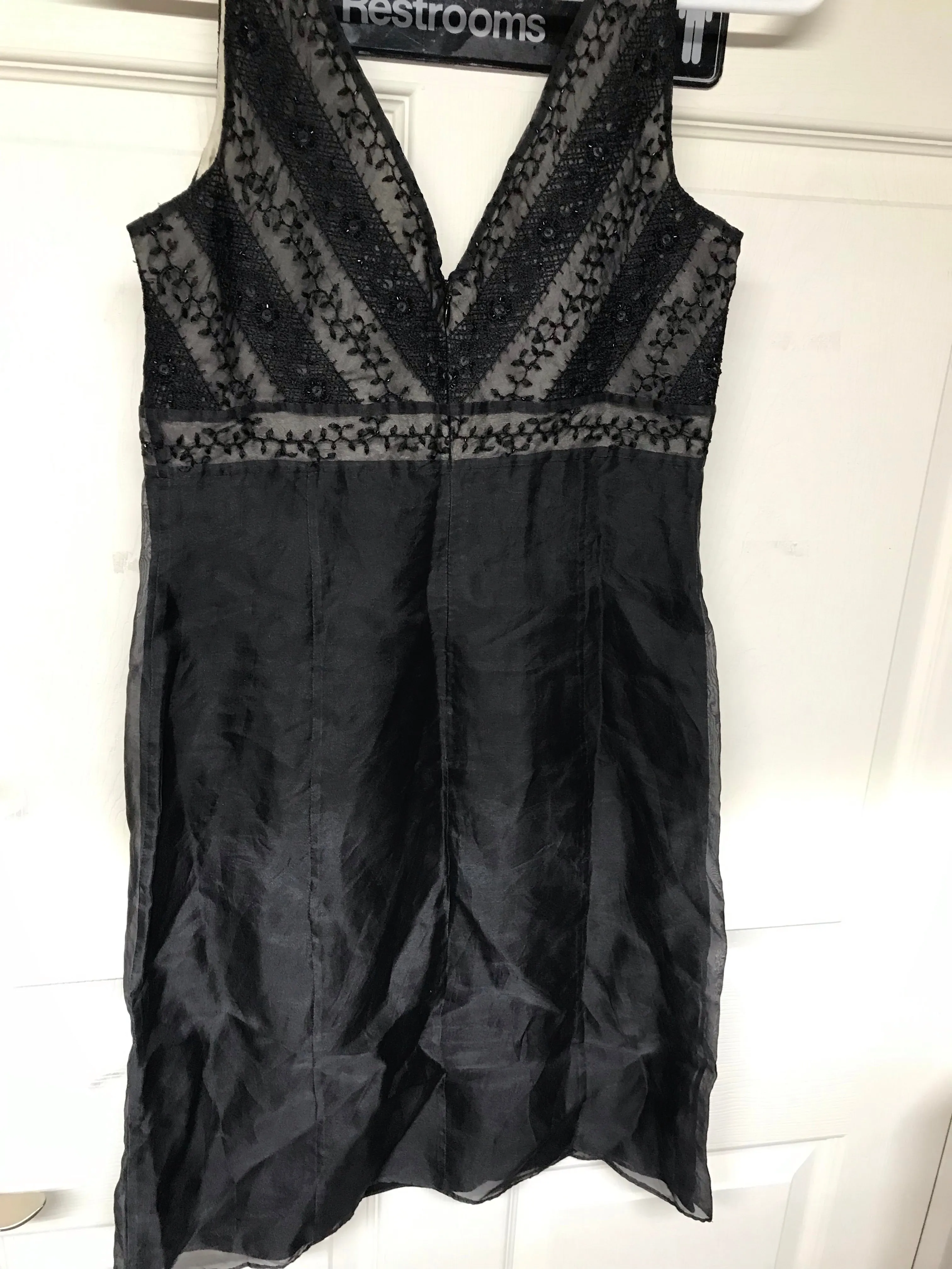 Womens Sz 0P Petites ANN TAYLOR Black Silk Dress Sheer Cocktail Party Lined