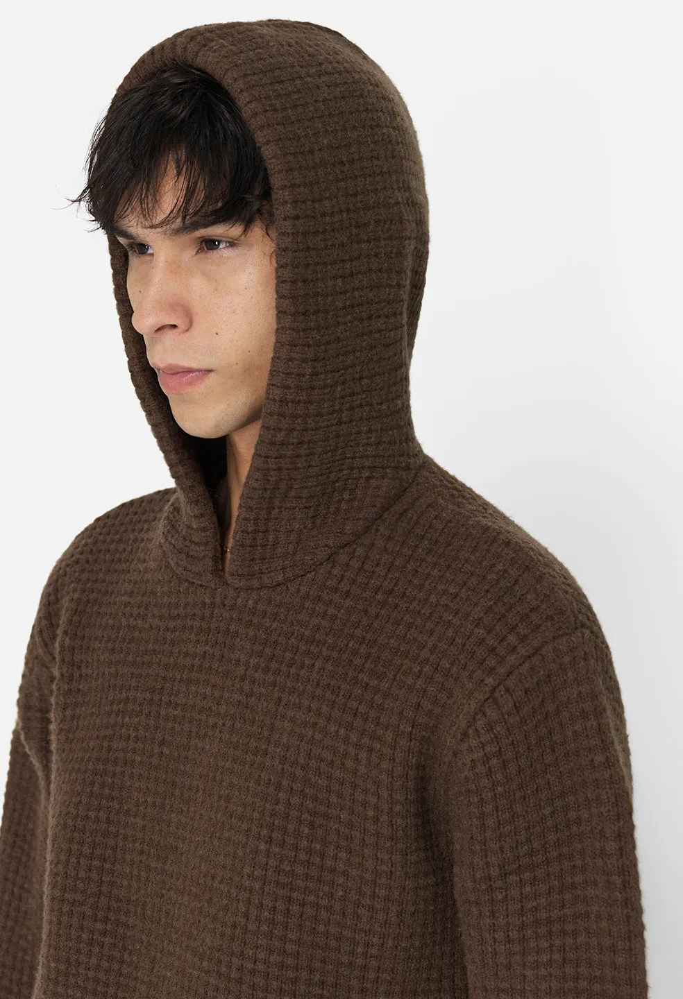 Wool Waffle Knit Poncho / Espresso