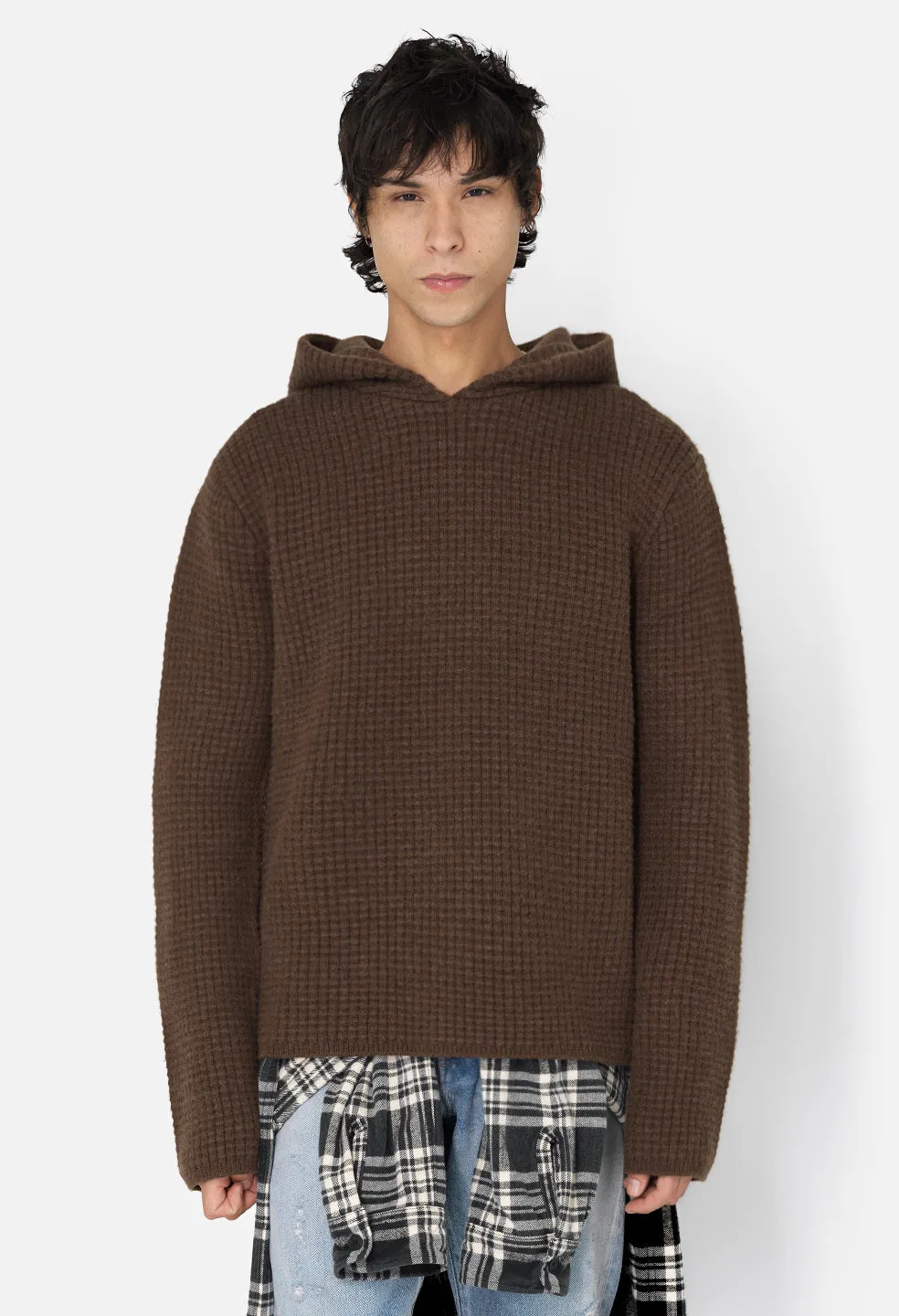 Wool Waffle Knit Poncho / Espresso