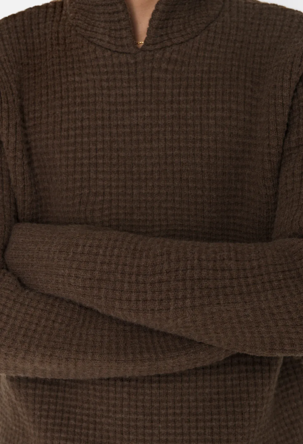 Wool Waffle Knit Poncho / Espresso