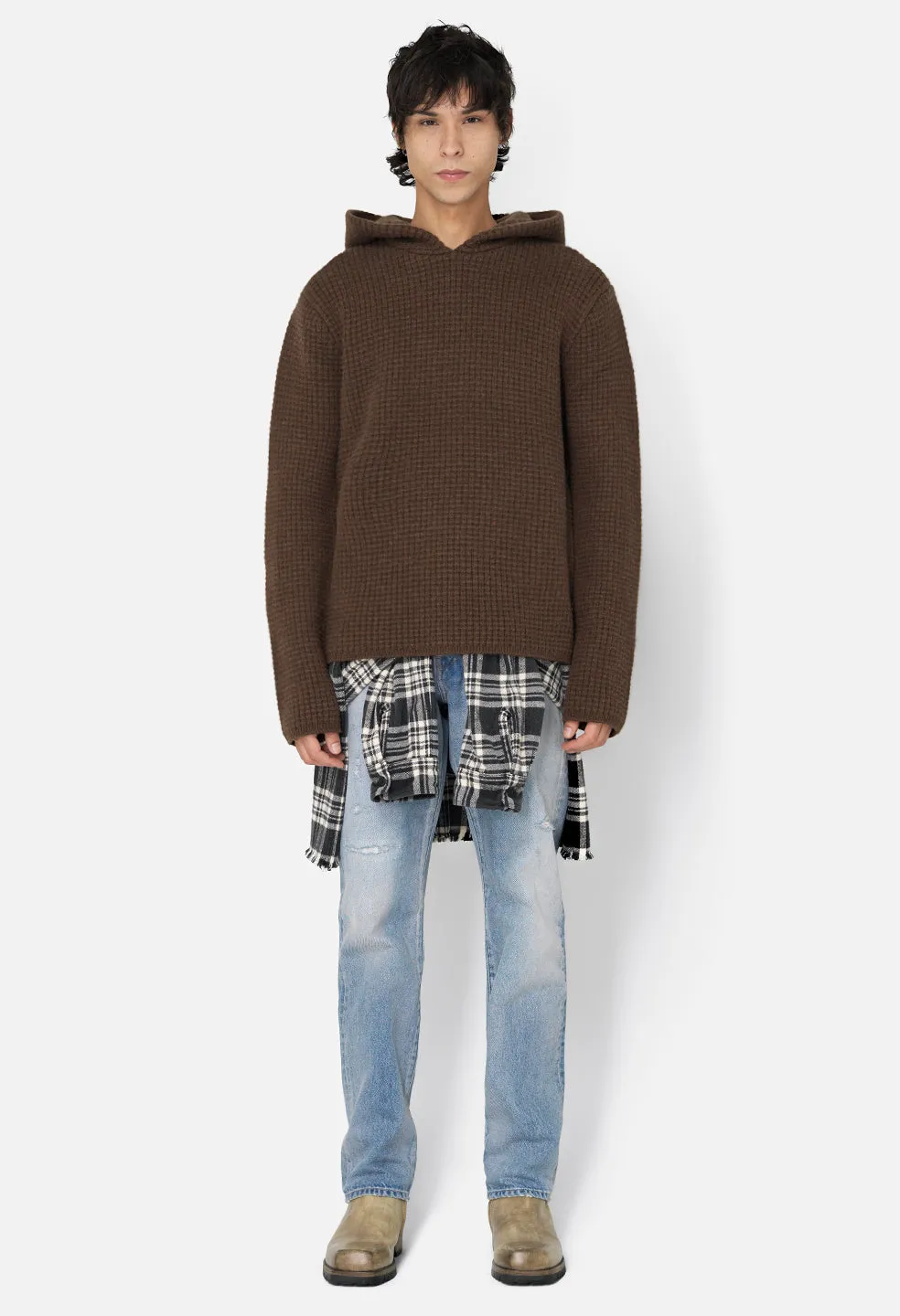 Wool Waffle Knit Poncho / Espresso