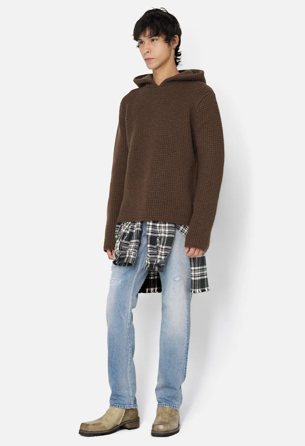 Wool Waffle Knit Poncho / Espresso