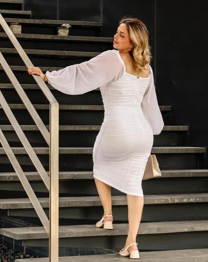 ZESICA Long Puff Sleeve Square Neck Sexy Bodycon Midi Dress